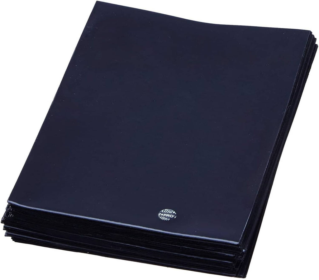 Stack of dark deck protector sleeves with glossy finish