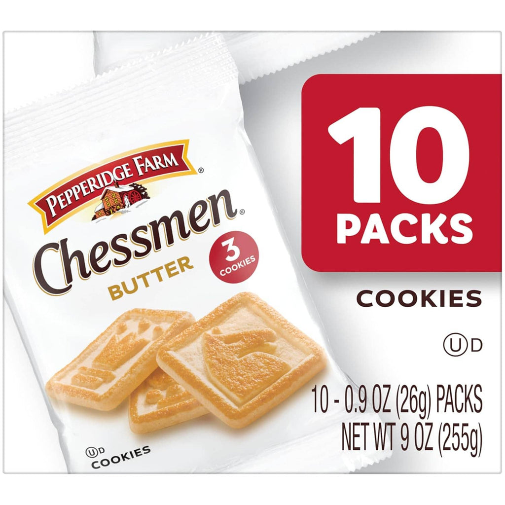 10-pack butter chess-shaped cookies snack pack, front close-up
