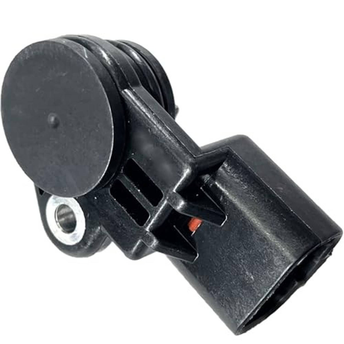 Camshaft position sensor angled view with black housing and round sensor end cap