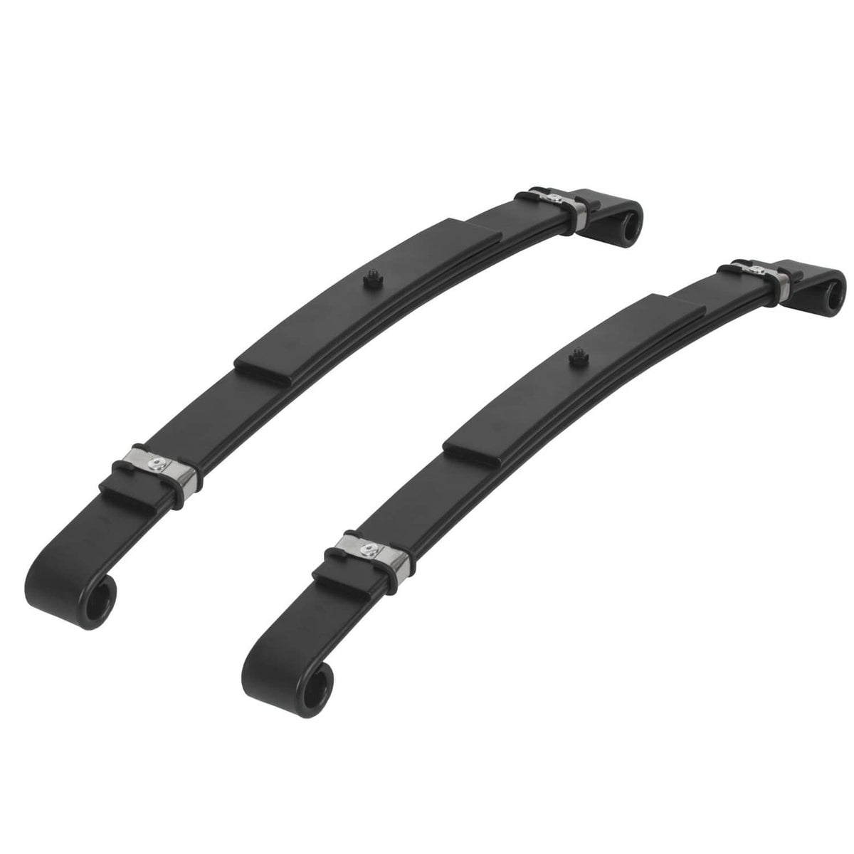 Black heavy-duty rear leaf springs, two-piece with steel brackets and mounts