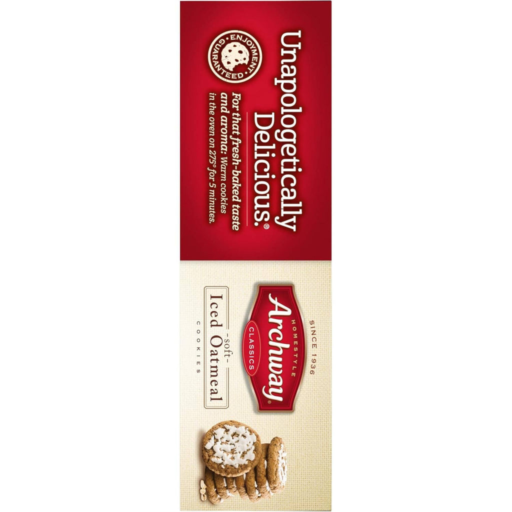 Archway soft iced oatmeal cookies box side panel with logo and stack of iced cookies
