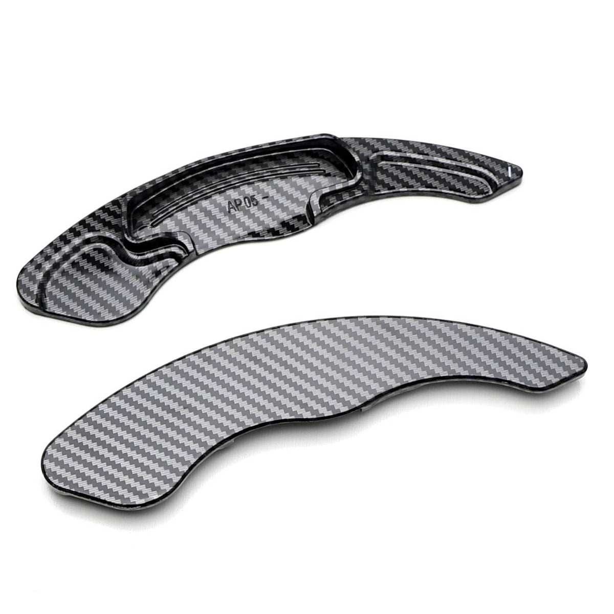 Carbon fiber-style steering wheel paddle shift covers, light carbon weave, pair