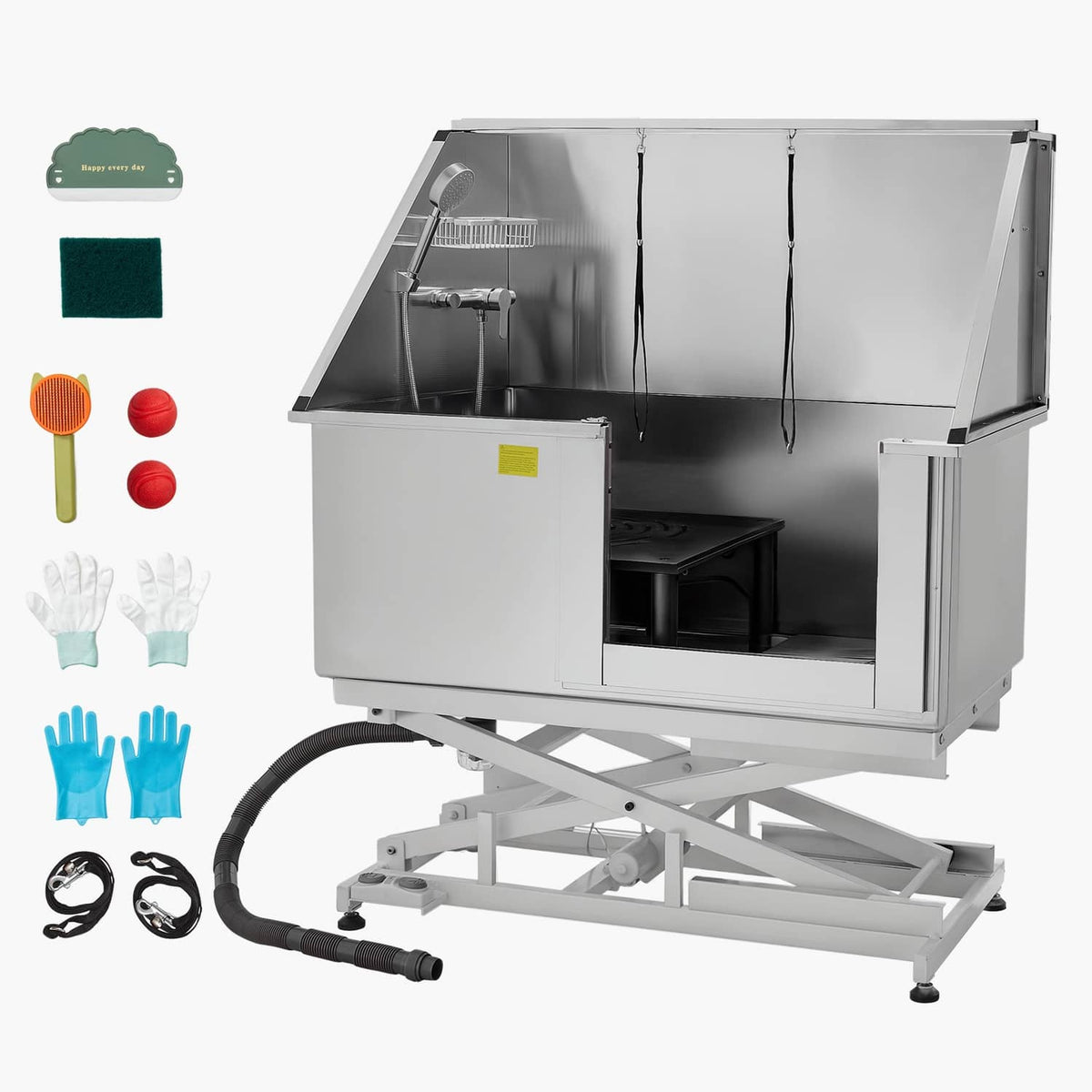 Stainless steel electric pet grooming bath tub with stand and attached hose