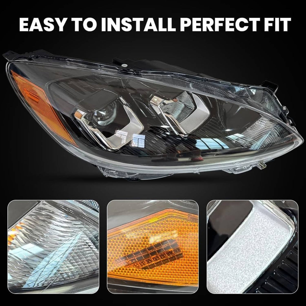 Right-side halogen headlight with chrome reflector elements and amber turn signal area