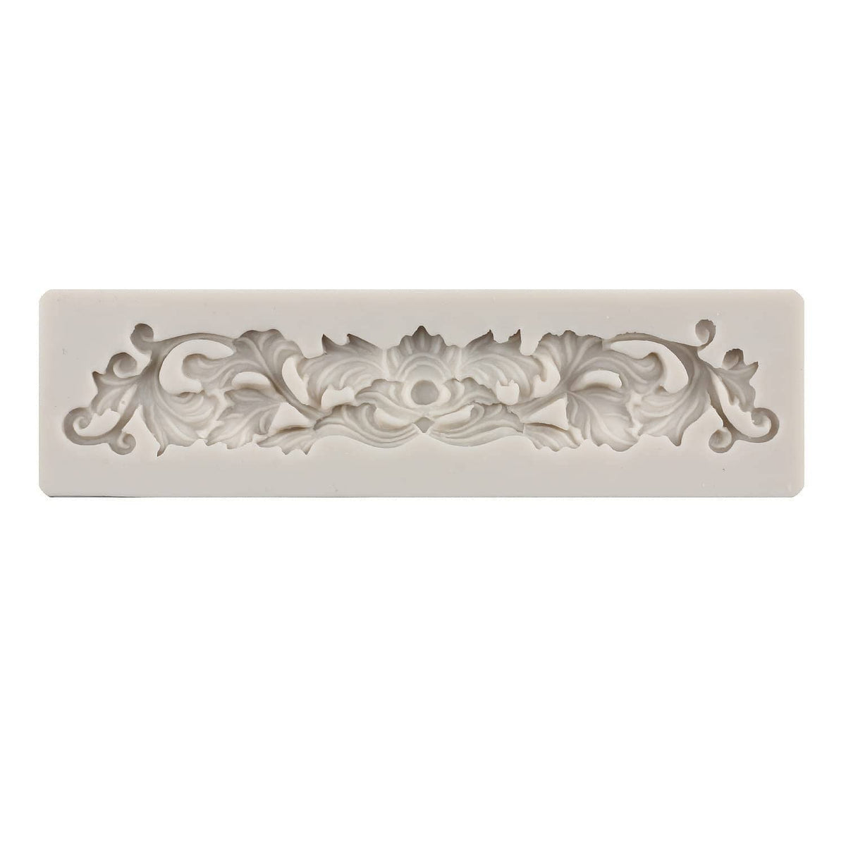 Rectangular baroque floral lace silicone mold strip with scrollwork border