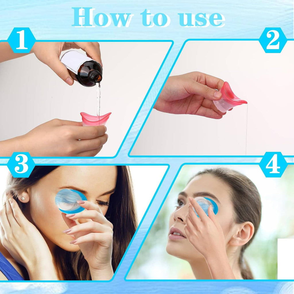 Person rinsing eyes with a blue suction eye wash cup while liquid pours