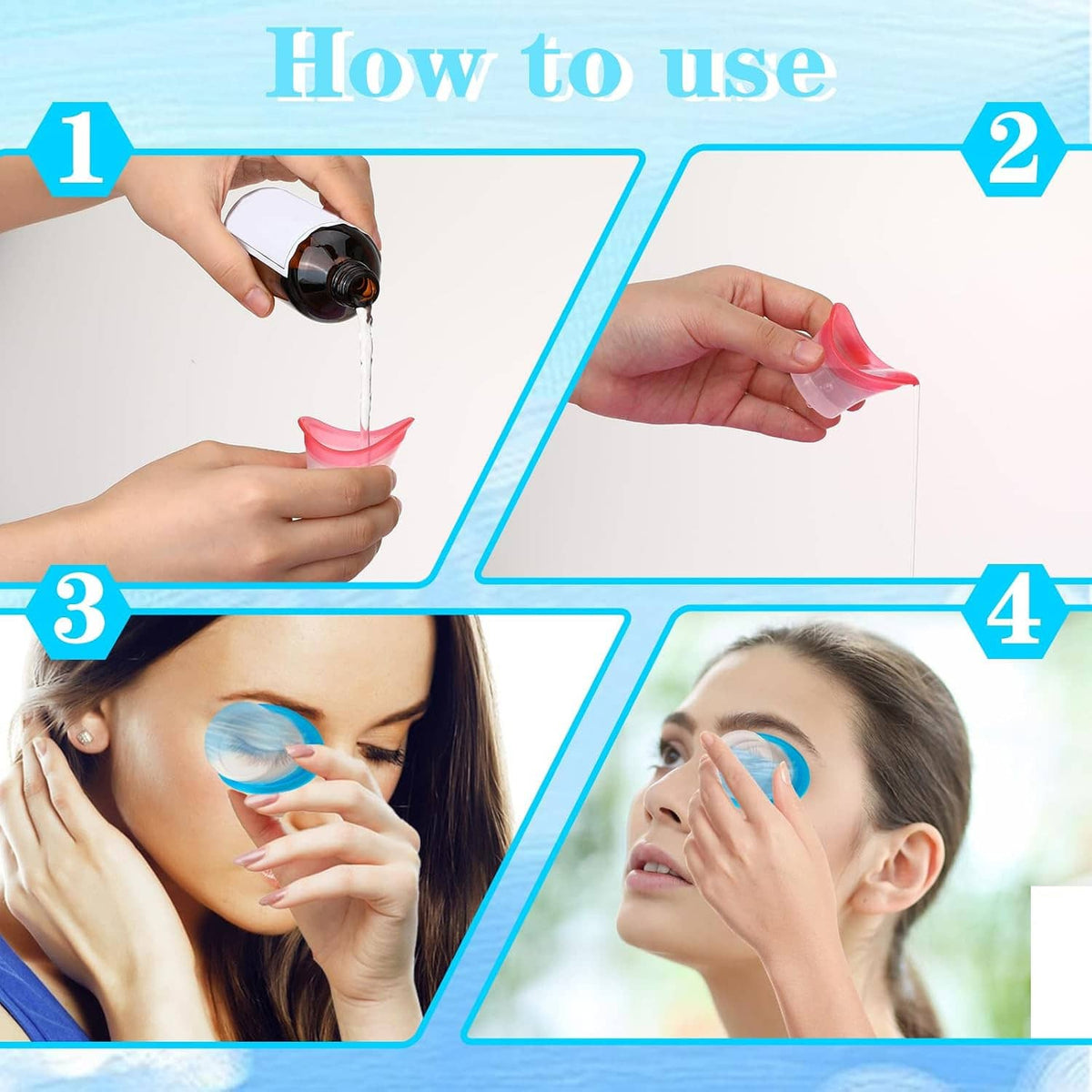 Person rinsing eyes with a blue suction eye wash cup while liquid pours