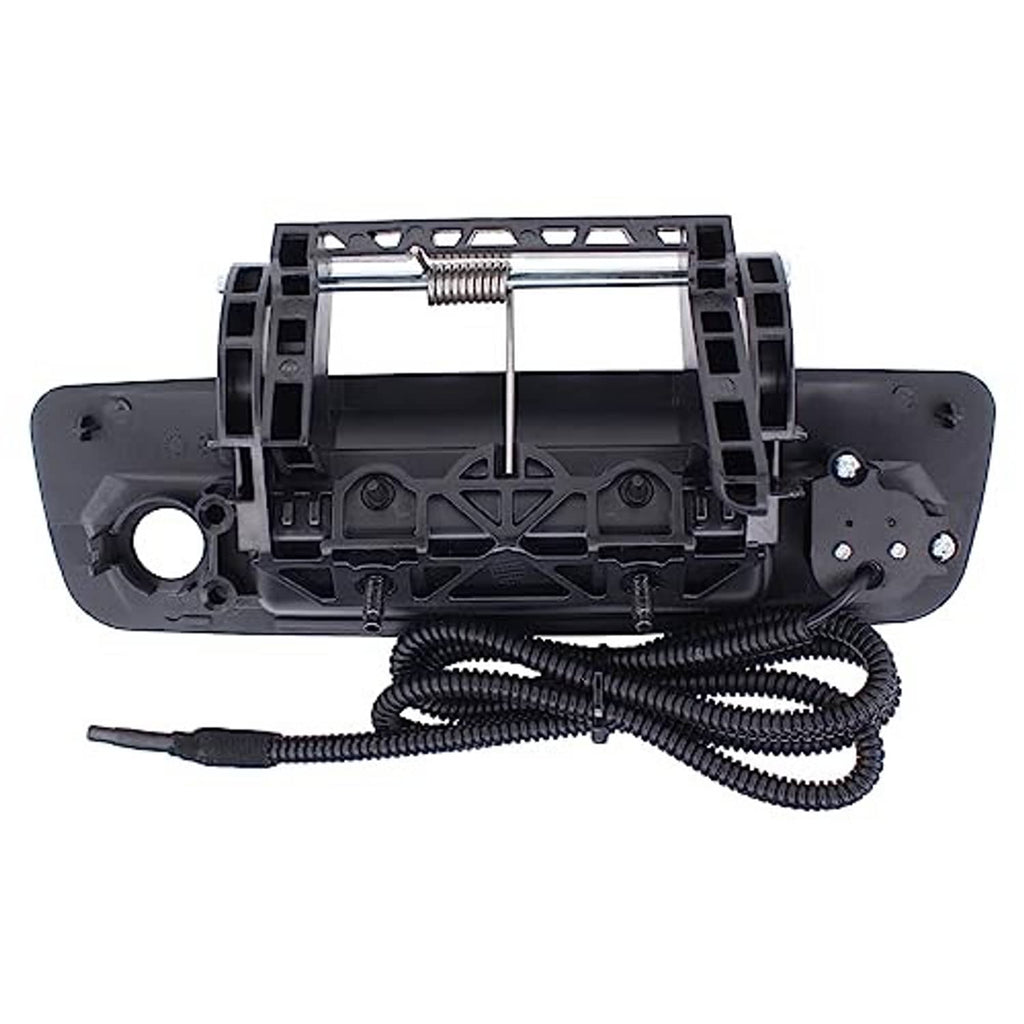 Tailgate handle backup camera unit with exposed mounting frame and wiring