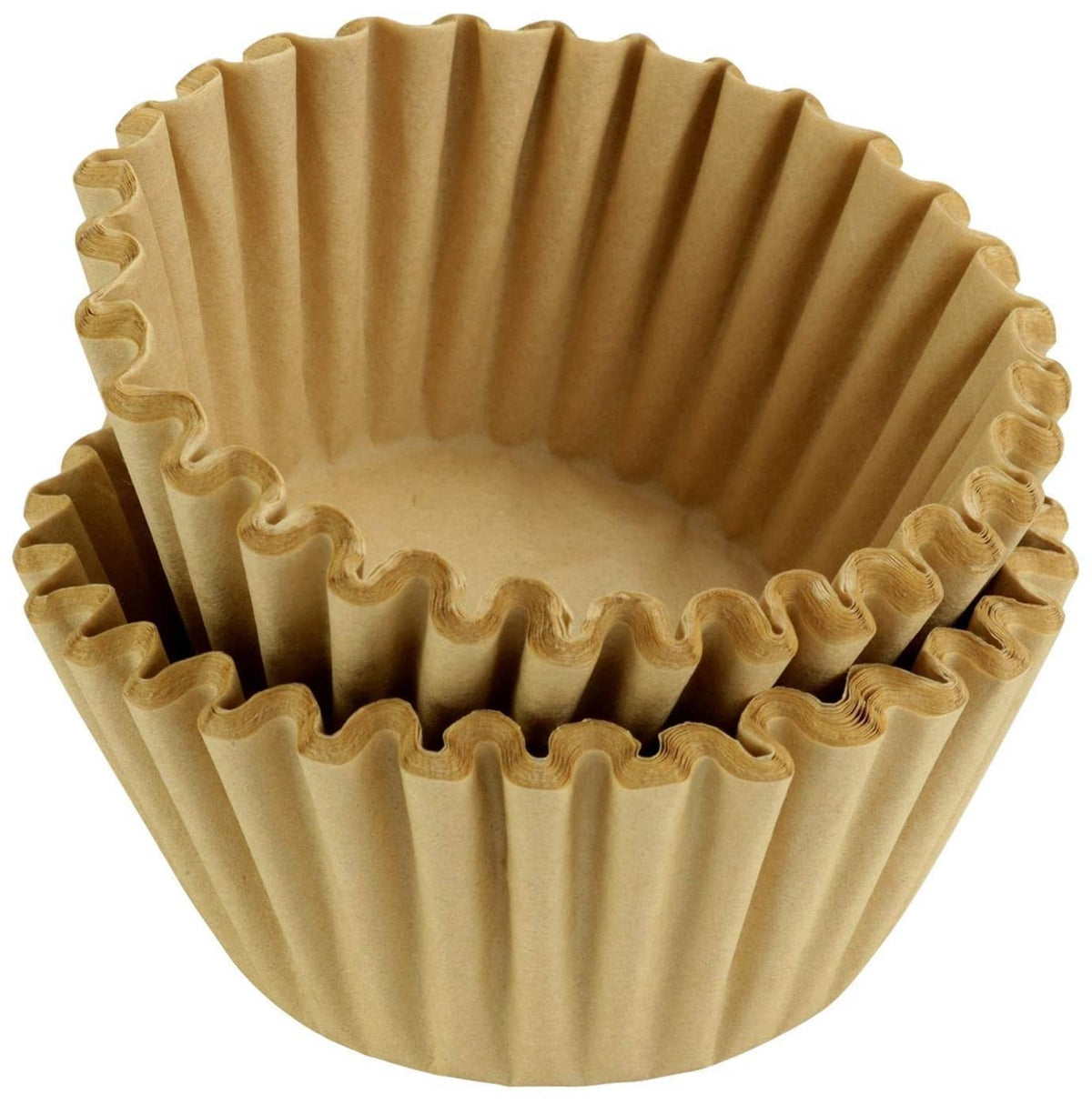 Natural unbleached 8–12 cup basket-style coffee filters, tan pleated paper cup