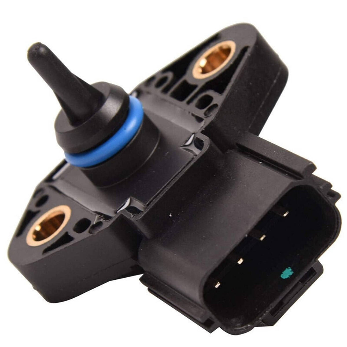 Fuel injection pressure sensor with blue seal and black body, 4-pin plug shown