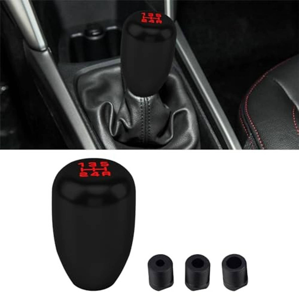 Black manual 5-speed gear shift knob with red top markings and three adapter sleeves