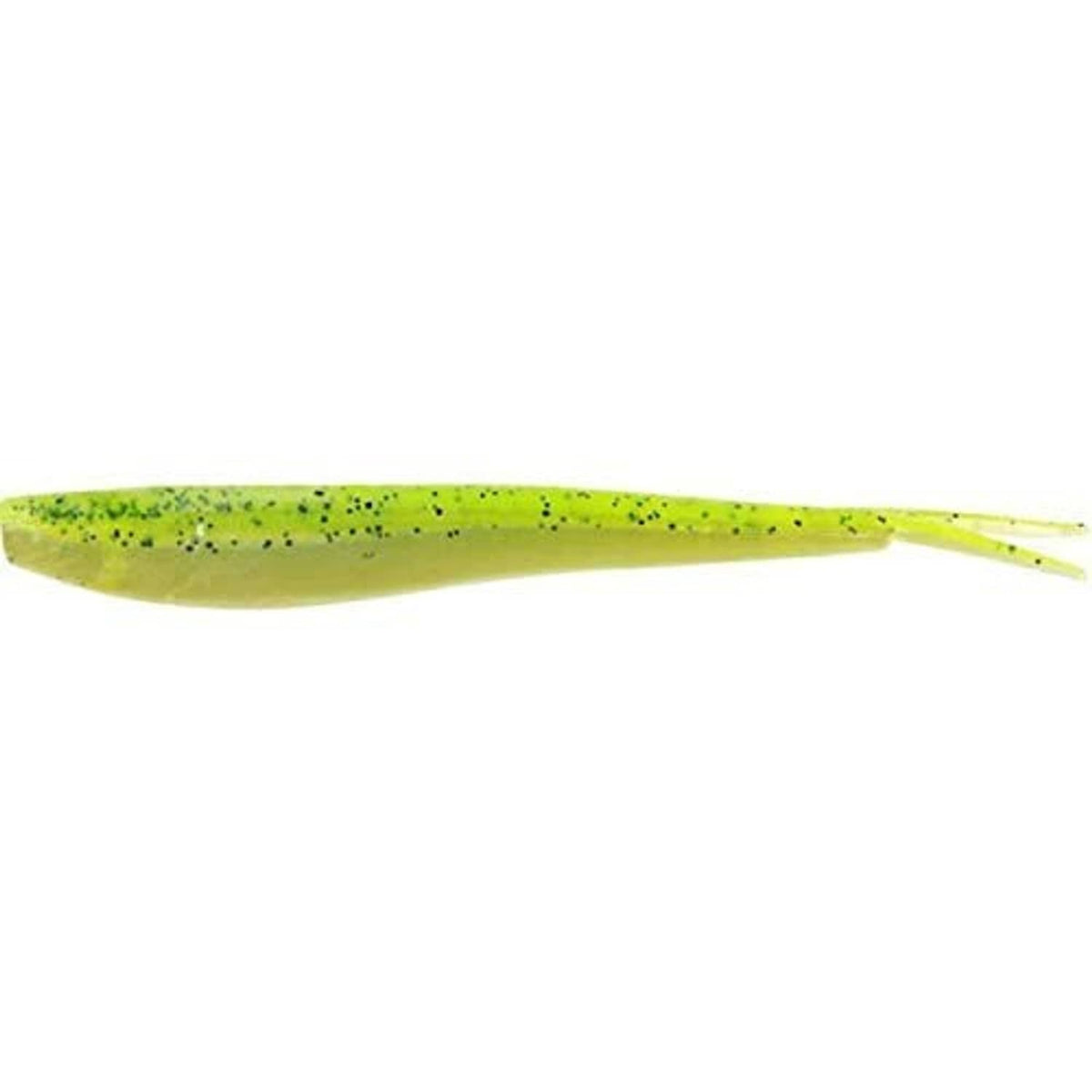 Chartreuse shad soft bait, speckled body with thin tail