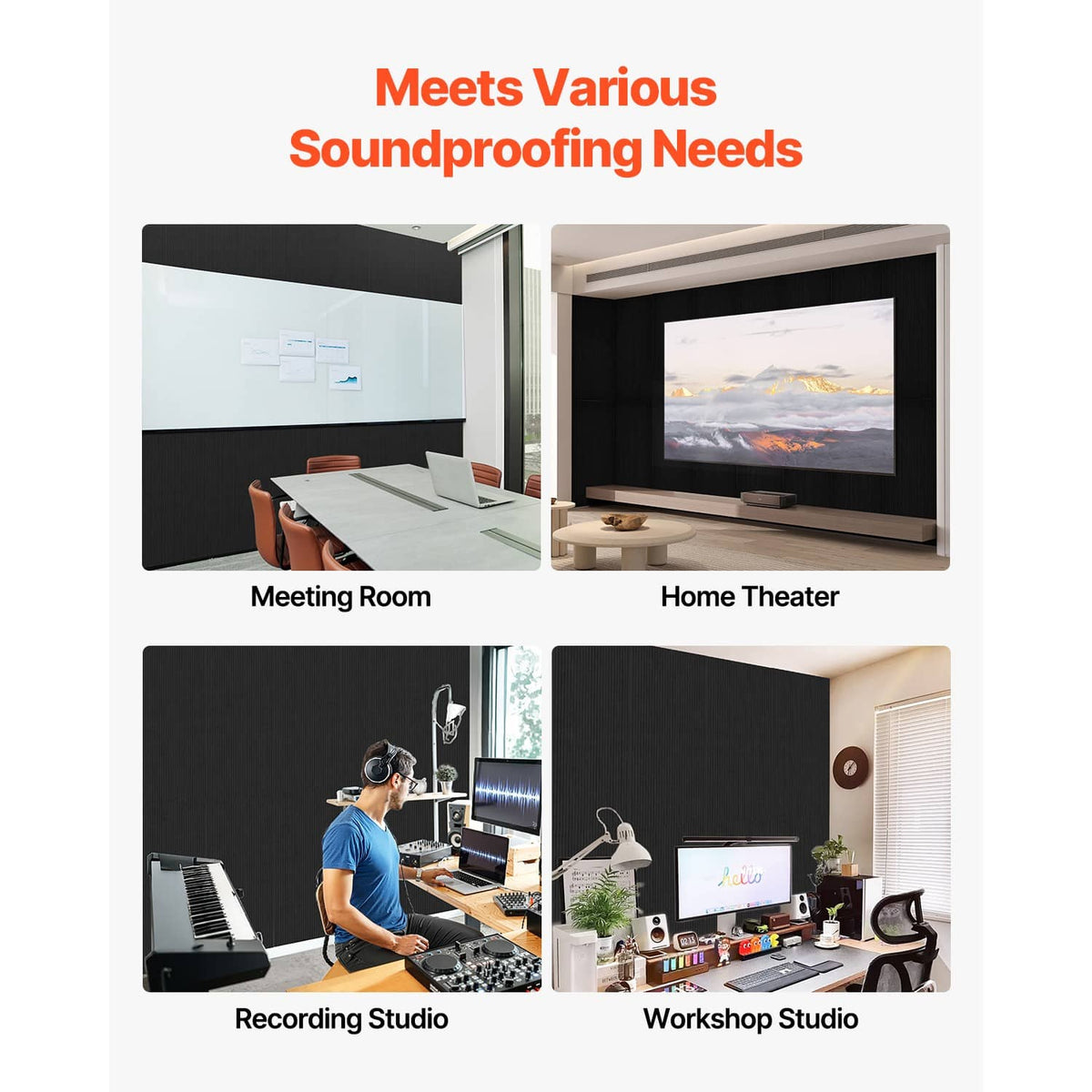 Black acoustic wall panels for meeting rooms, home theaters, and studios