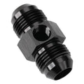 Black 10AN flare fuel pressure gauge adapter fitting, male-to-male