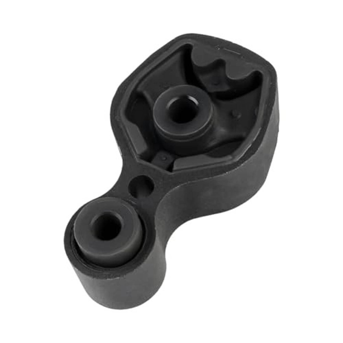 Rear torque strut engine mount bushing, dark gray/black, angled view with two ports
