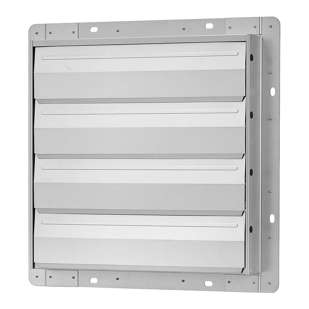 Silver steel wall-mounted exhaust fan louver cover with rectangular vent frame