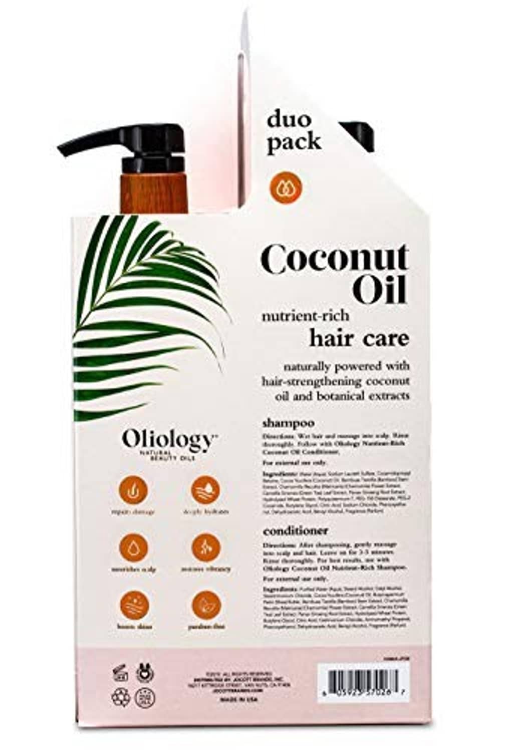 Coconut Oil hair care duo pack box back with shampoo and conditioner details