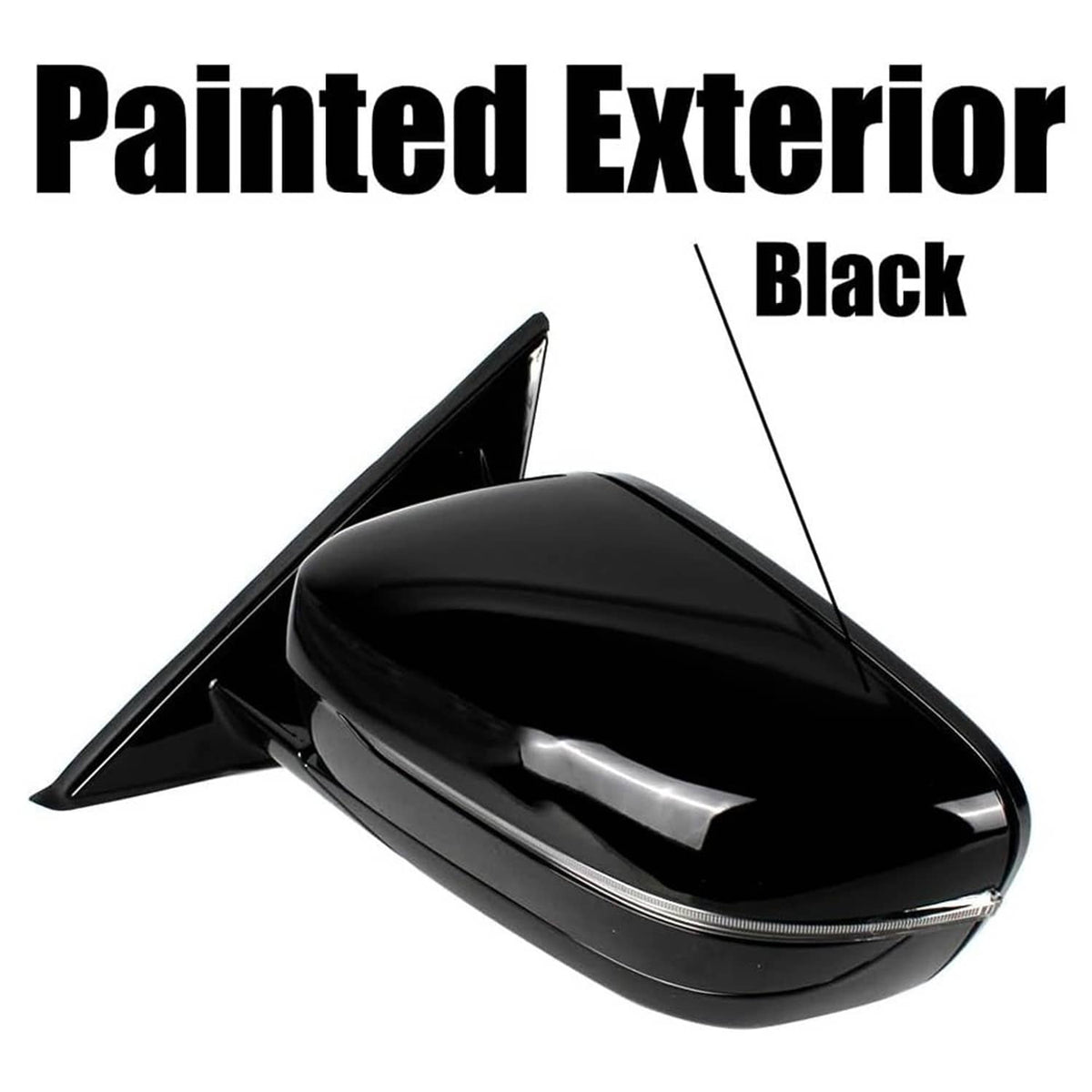 Glossy black left driver-side mirror with integrated turn signal