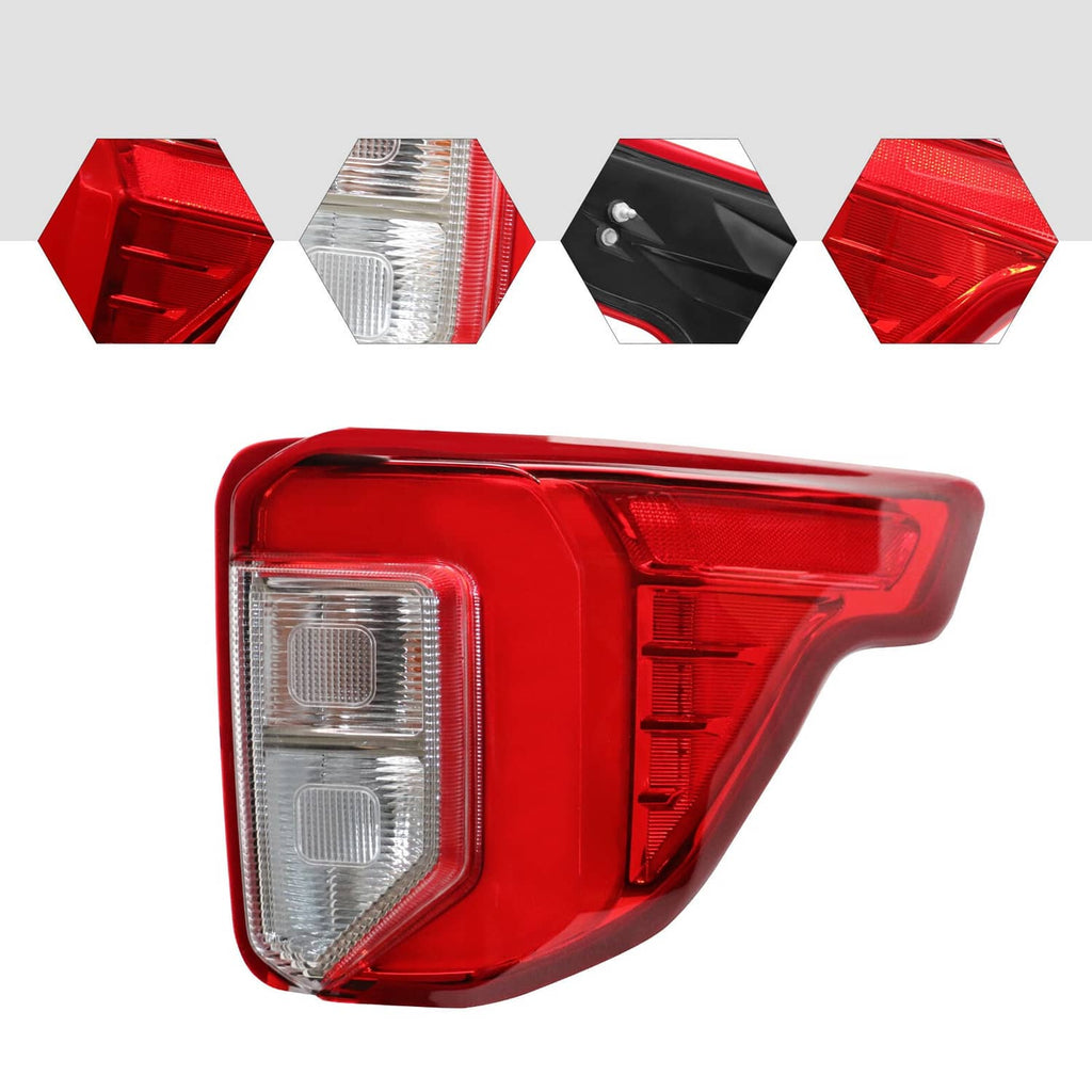 Right rear LED tail light with clear section and red lens, side view