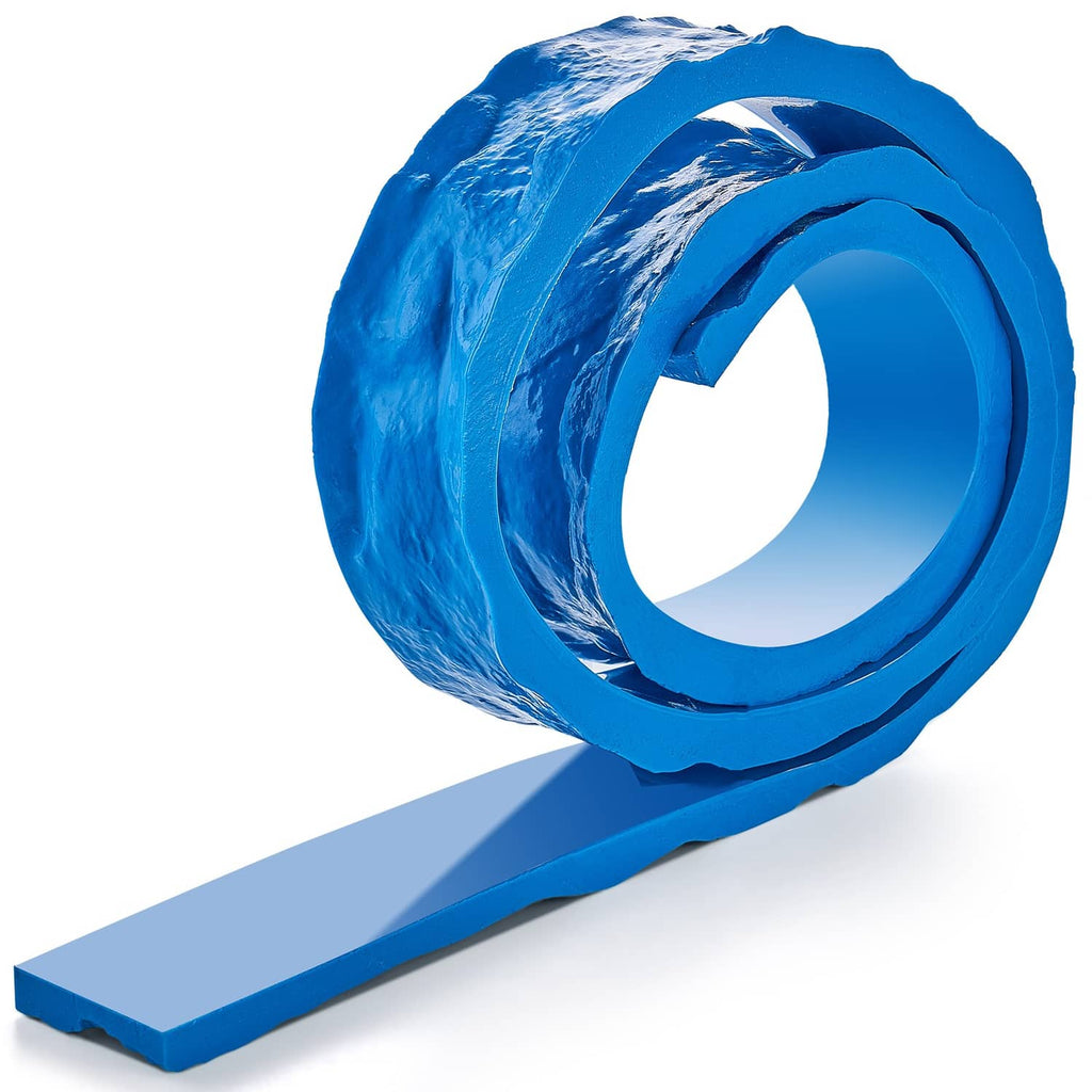 Blue polyurethane stamp roll with inner spiral and curved strip for stone-texture edges
