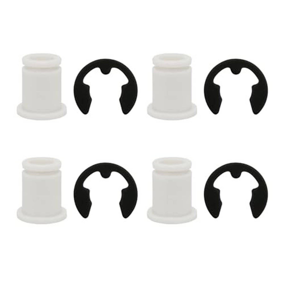 Automotive shifter cable bushing kit set of white plastic bushings with black inserts (4)