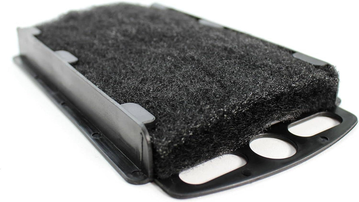 Black filter sponge pad with corner tabs and circular cutout openings