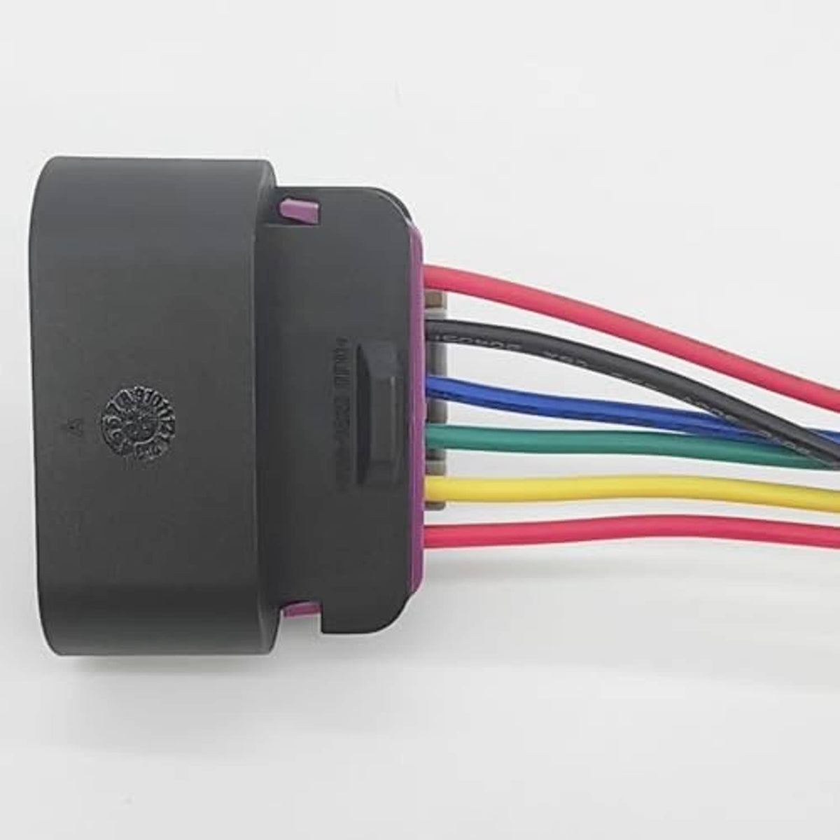 Accelerator pedal sensor connector wiring harness, gray rear housing with multicolor wires