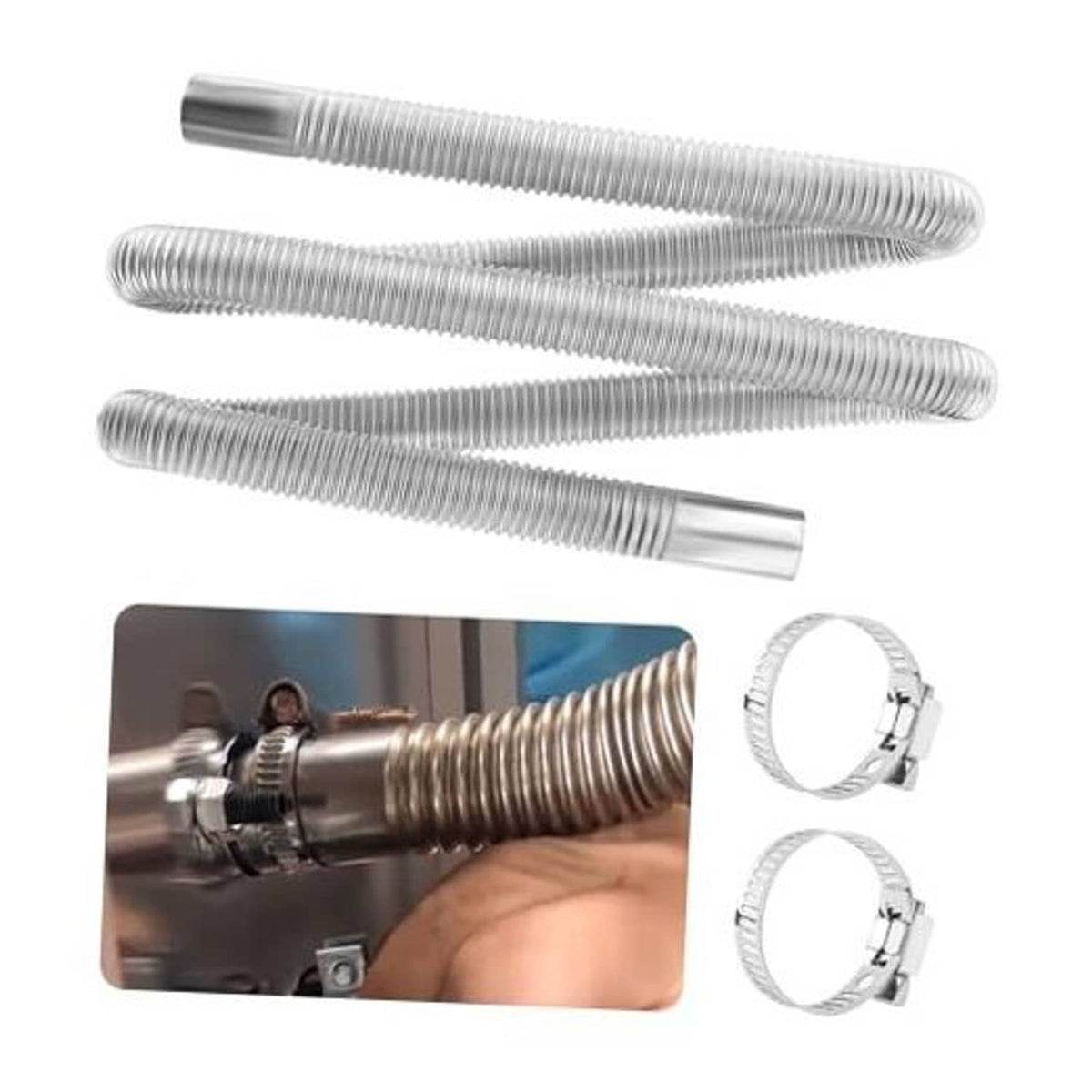 Stainless steel flexible exhaust tubing with coiled design and smooth end, 1 in