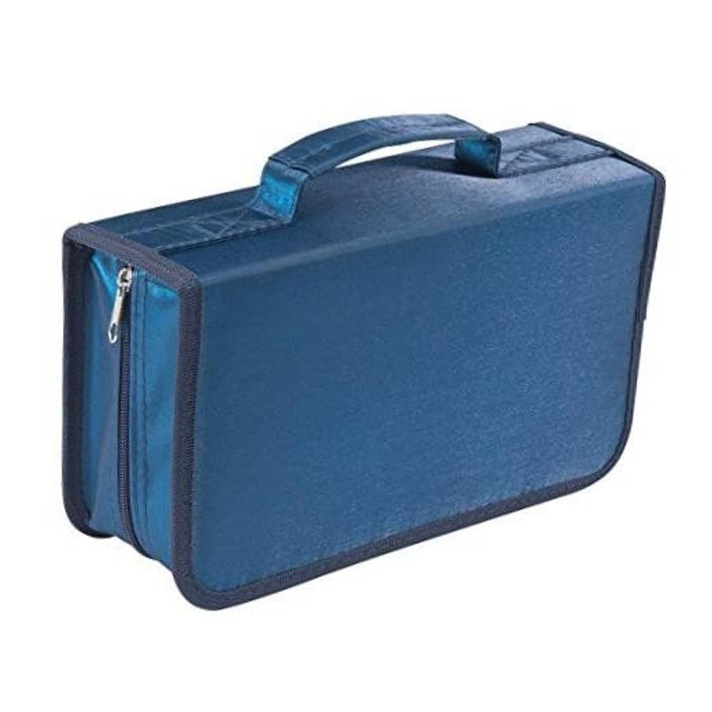 Blue CD/DVD wallet case with handle and zippered front pocket