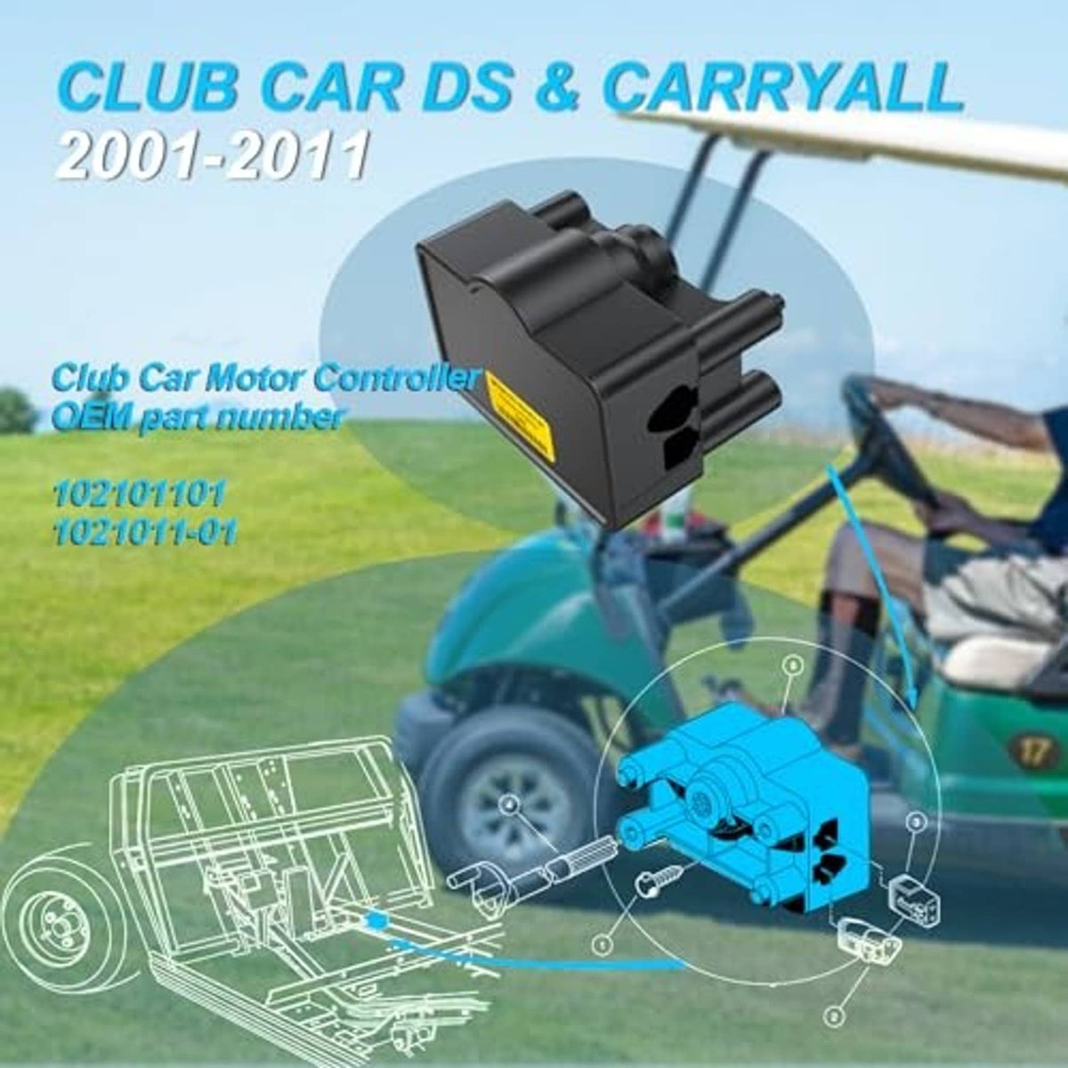 Golf cart throttle potentiometer module with mounting bracket, black connector housing