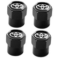 Black metal tire valve stem caps with Toyota emblem, set of four