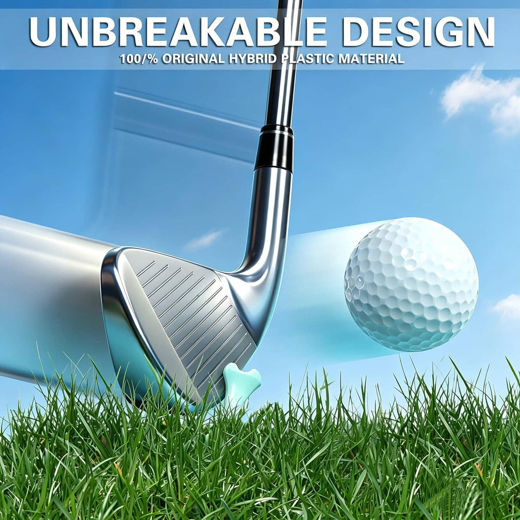 Blue plastic golf tee with a golf club and ball, durable plastic tee