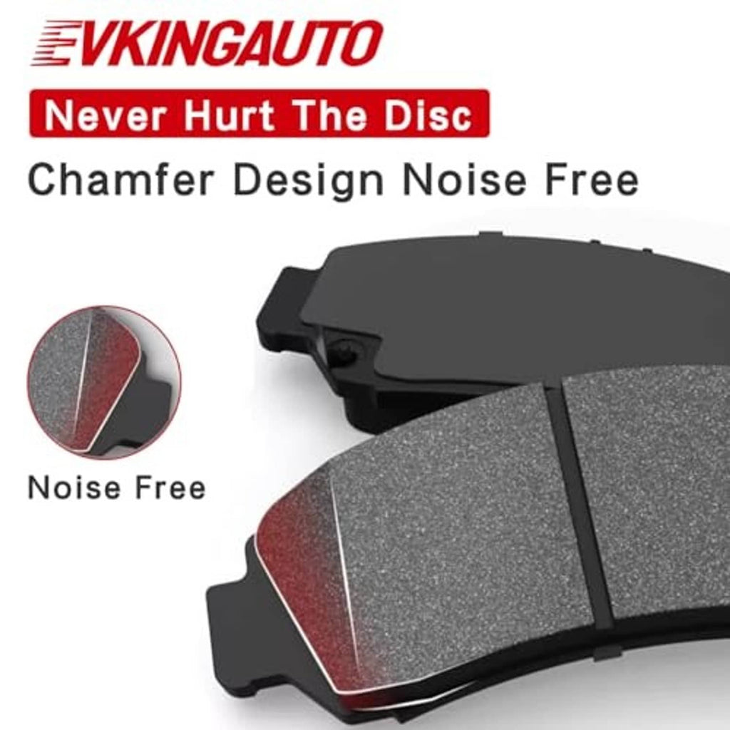 Ceramic disc brake pad set with gray friction surfaces and metal backing plate edges