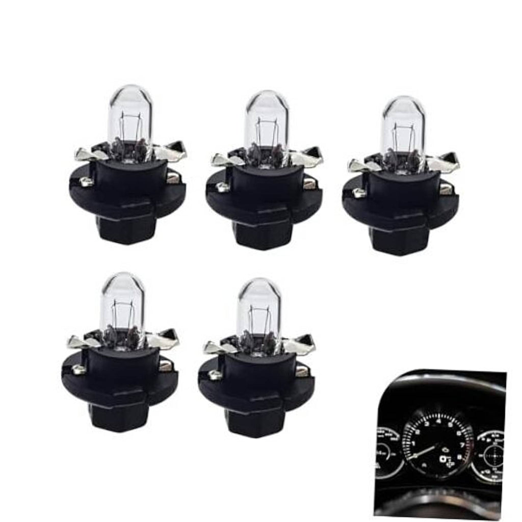 Set of 5 dashboard light bulbs with clear glass tubes and black plastic bases