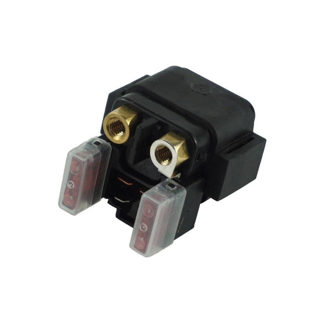 Starter solenoid relay with brass threaded terminals and red-tinted side windows