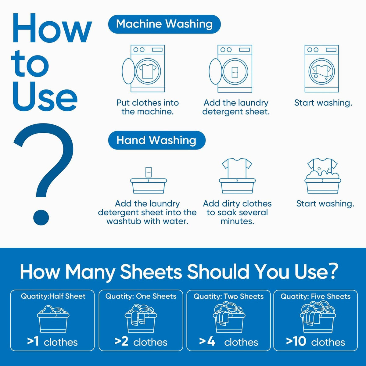 Laundry detergent sheets usage guide for machine washing and hand washing