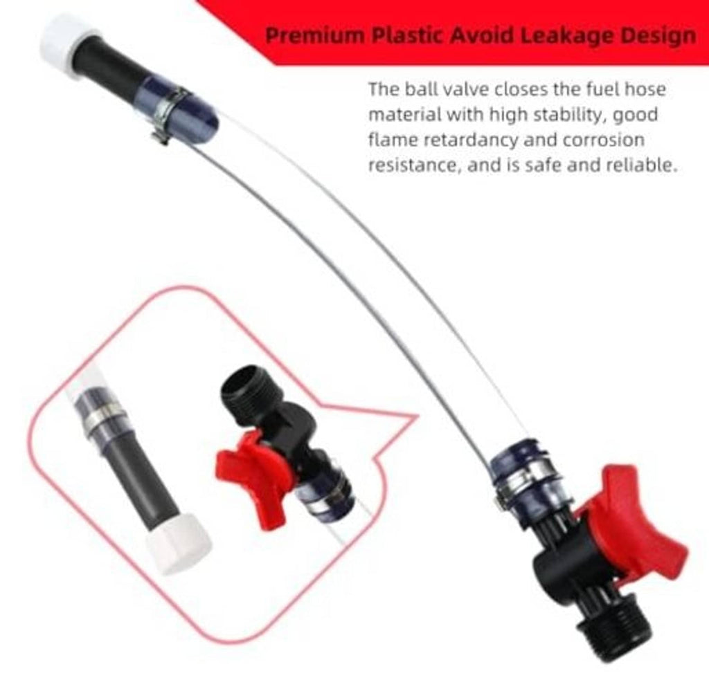 Racing fuel hose with red ball valve and black connectors