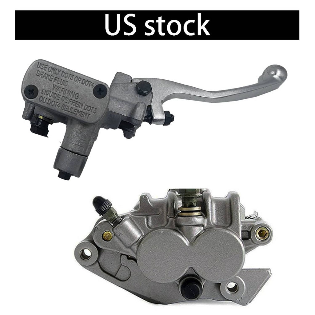Brake master cylinder and caliper set, gray metal housings with lever and ports