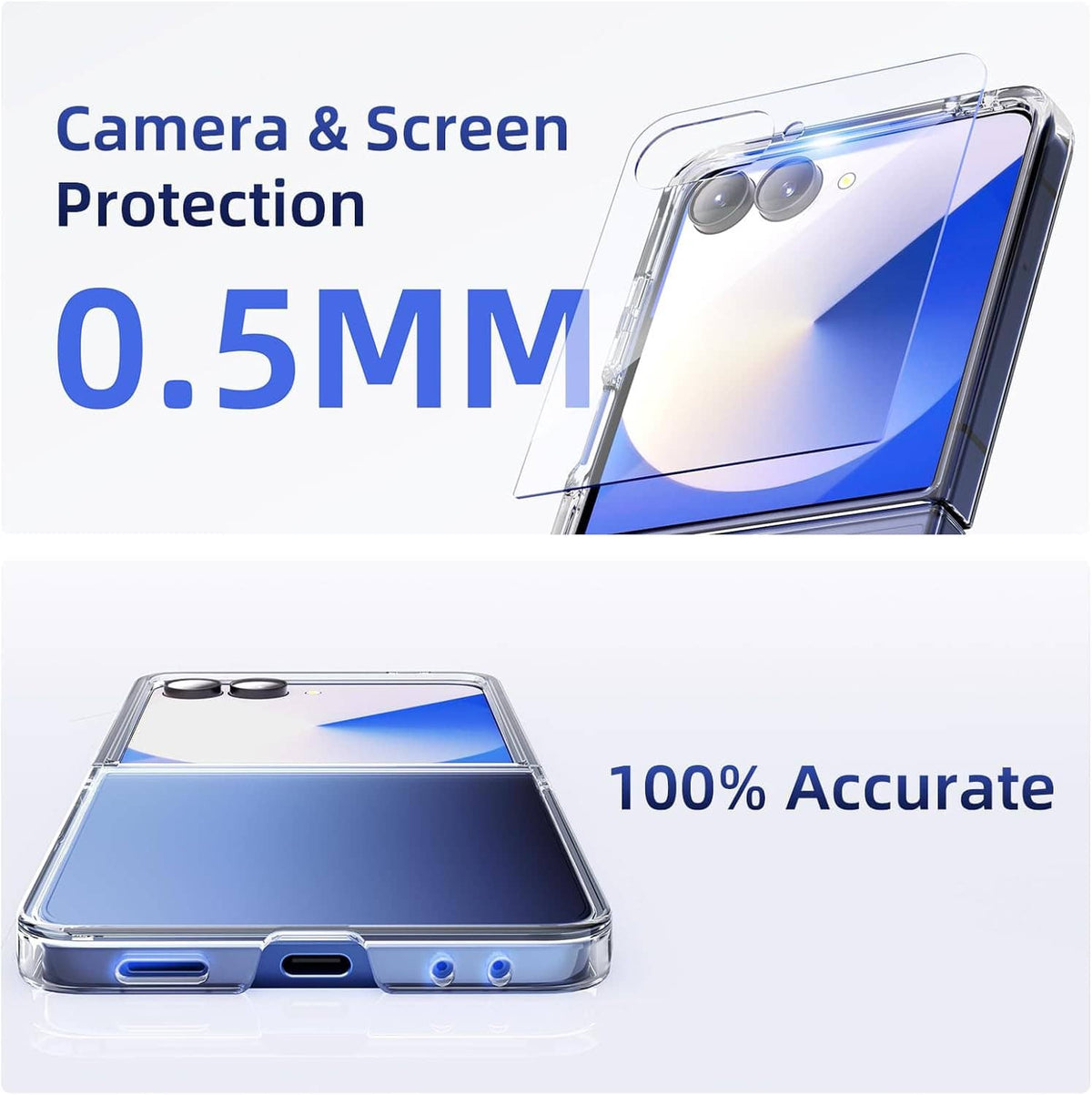 Transparent clear case with screen protector panel over front screen for Galaxy Z Flip7