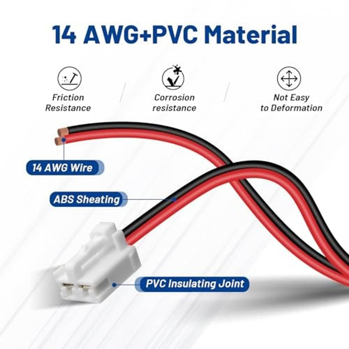 14 AWG red and black PVC wire harness with white connector plug and ABS housing