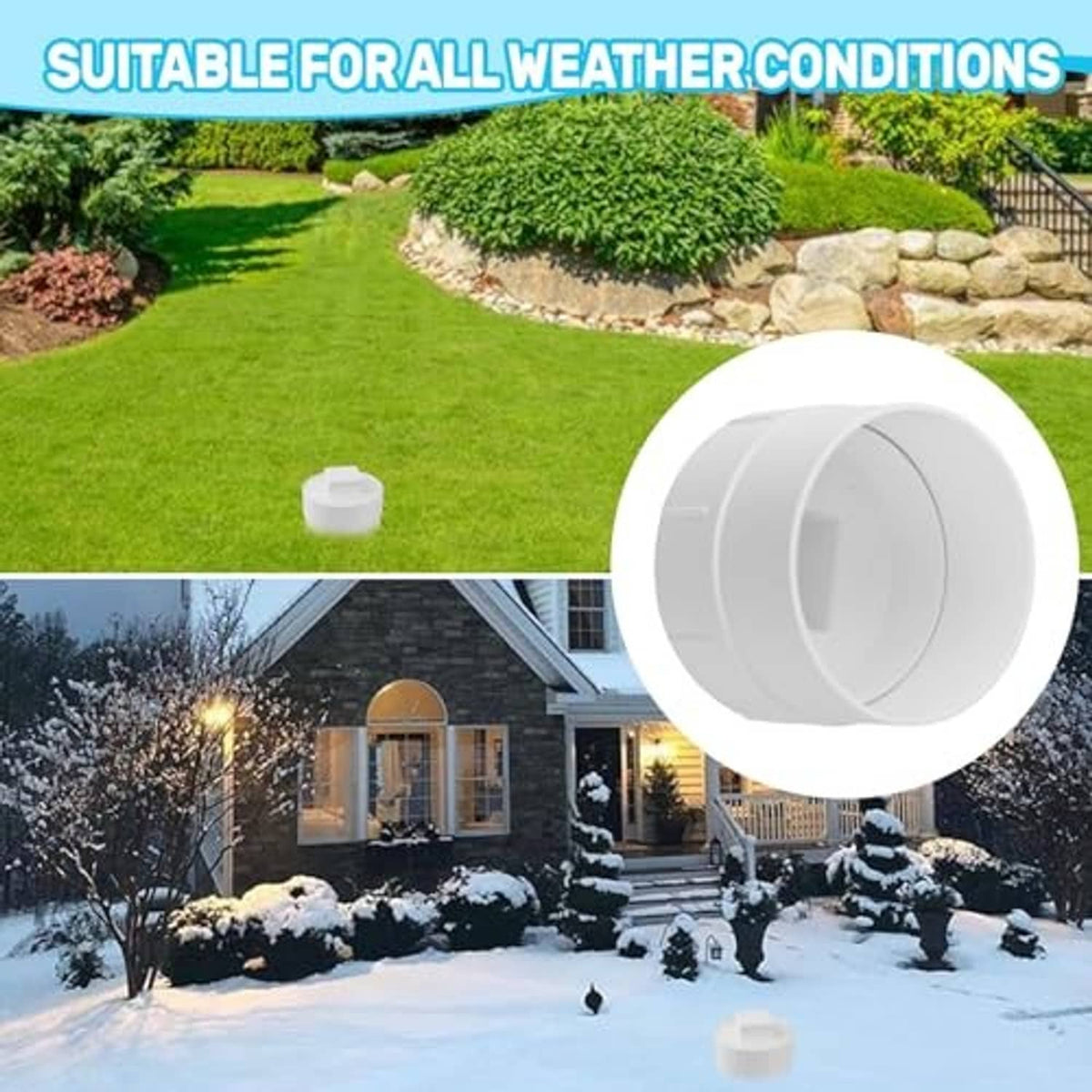 4-inch PVC sewer cleanout adapter with flush plug cap, round white fitting