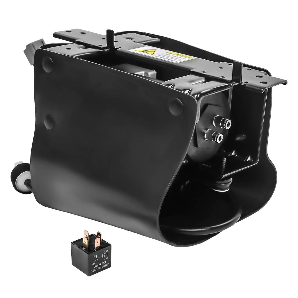 Black air suspension compressor pump with mounting bracket and ports