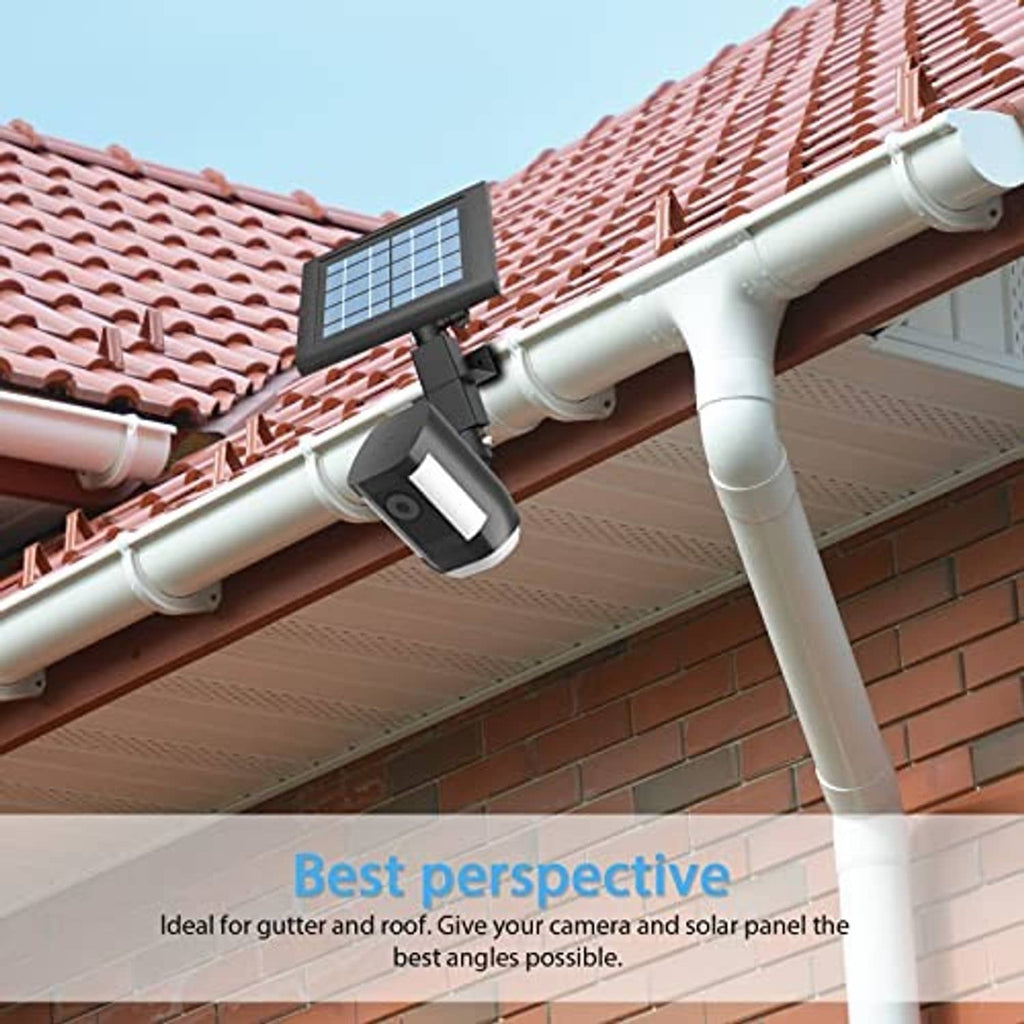 Weatherproof black gutter mount with solar panel attached to roof edge
