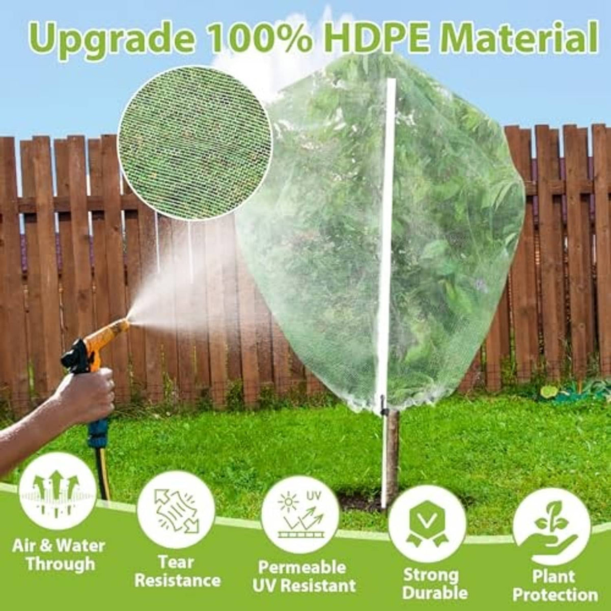 HDPE mesh fruit tree netting bag with drawstring and zipper, breathable coverage