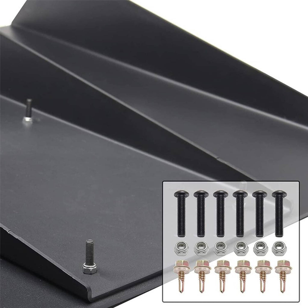 Black ABS rear bumper diffuser close-up with embedded studs and included screws