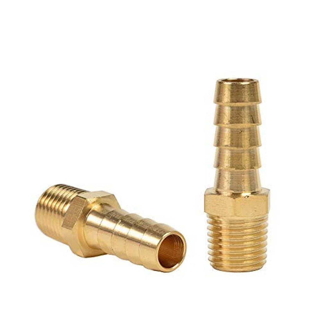 Brass hose barb adapter fittings, one barbed end and one male NPT end, pair
