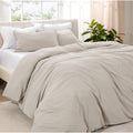 Fog-washed microfiber duvet cover set with two pillow shams on bed