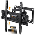 Full-motion TV wall mount with mounting plate, arms, and included level