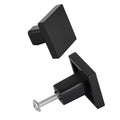 Square black cabinet knob with short threaded screw, matte zinc alloy finish