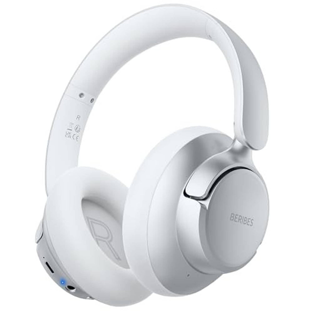 Silver over-ear wireless ANC headphones with cushioned earcups and padded headband